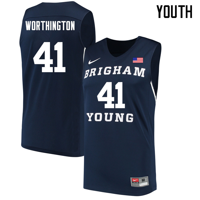 Youth #41 Luke Worthington BYU Cougars College Basketball Jerseys Sale-Navy